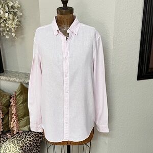NWT Men's Daniel Hechter Linen Blend Pink Striped Shirt Size M